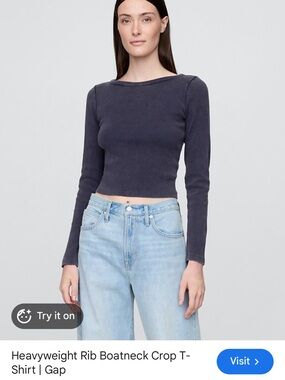 GAP Heavyweight Ribbed Boatneck Crop Top in Distressed Navy